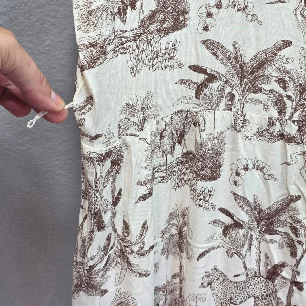 Cloth and Portrait Safari Toile Maxi Dress Sz XL Cream Leopard Tiered Jungle - Picture 5 of 12